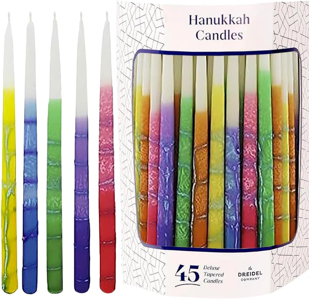 45 Dripless Multicolored Striped Tapered Hanukkah Candles for All 8 Nights of Hannukah