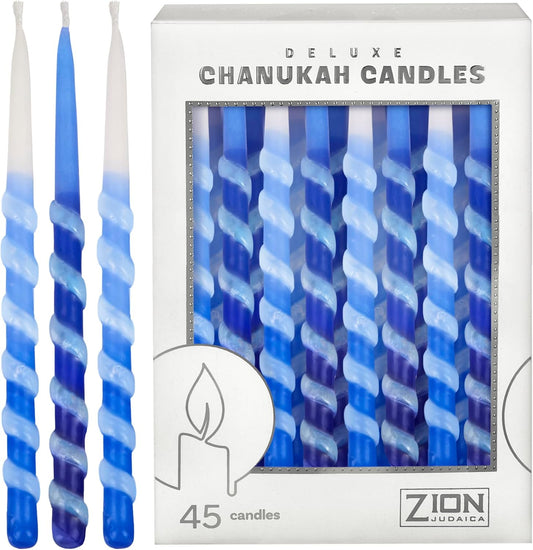 Dripless Hanukkah Candles Set - 45 Multi Tone Blue and White Ombre Spiral Candle