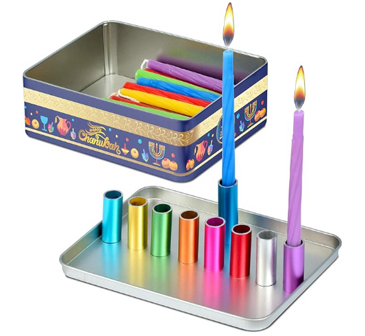 Colorful Magnetic Candle Menorah Set- Includes Box of Chanukah Candles