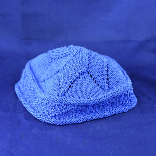 Hand-Knit Blue Kippah/Yarmulke