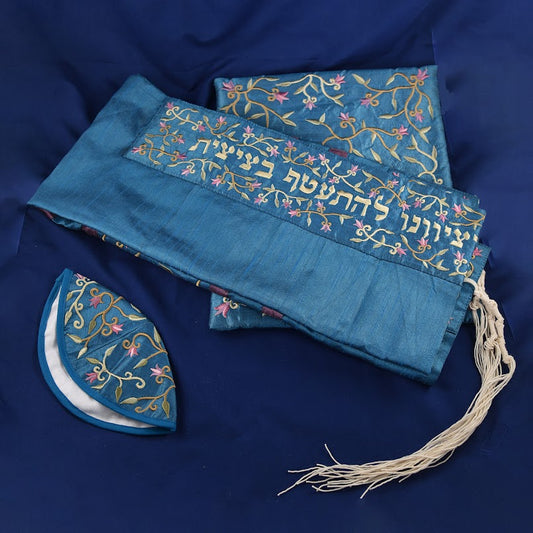 Blue Embroidered Tallit Set